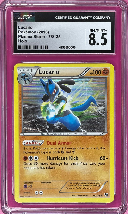 Lucario 78/135 CGC 8.5 Holo Rare Black & White Plasma Storm