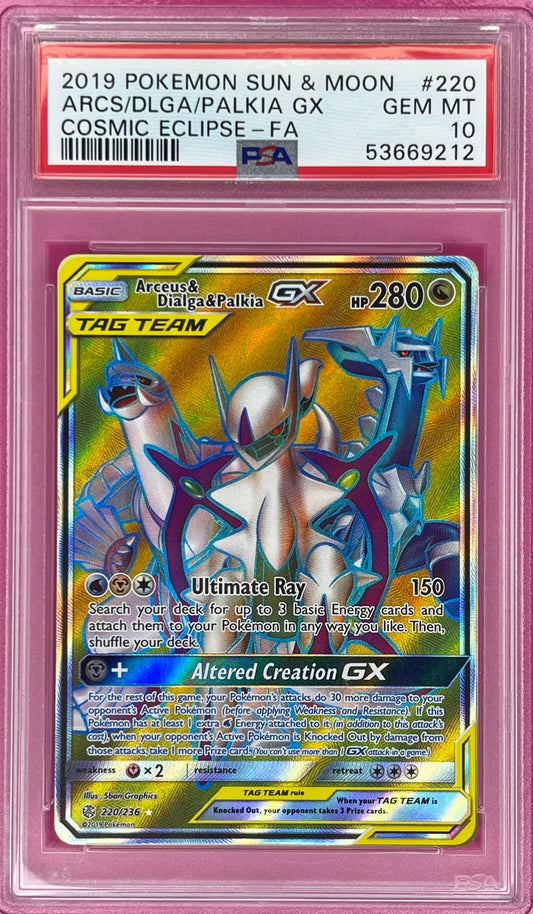 Arceus & Dialga & Palkia GX 220/236 PSA 10 Cosmic Eclipse Tag Team Full Art