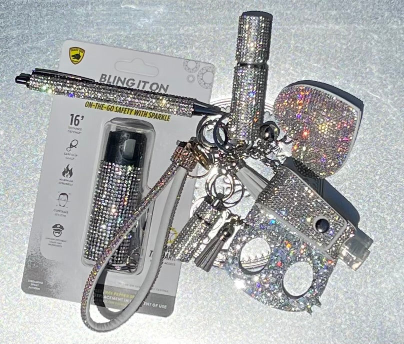 Sparkle & Safety Silver Deluxe Keychain Set – Glitter Edition
