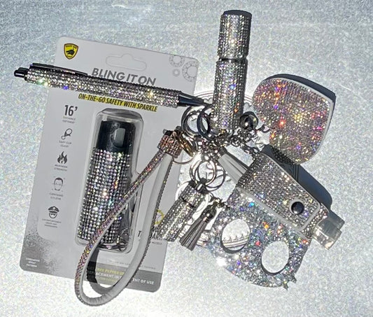 Sparkle & Safety Silver Deluxe Keychain Set – Glitter Edition