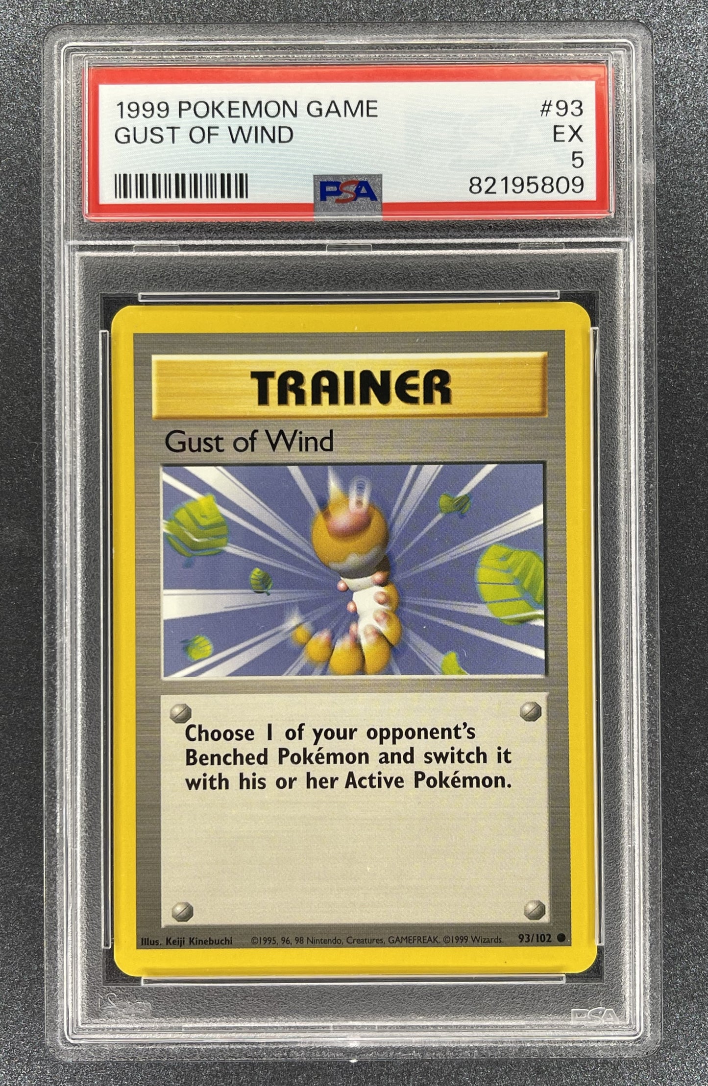 Gust of Wind Trainer Card Pokemon TCG Base Set 93/102 Regular PSA 5