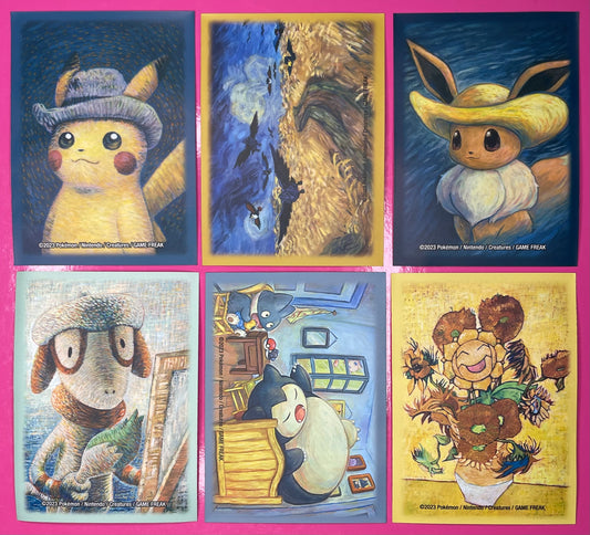 Pokémon Center Van Gogh Museum 6-Card Sleeve Set Pikachu Gray Felt Hat Eevee