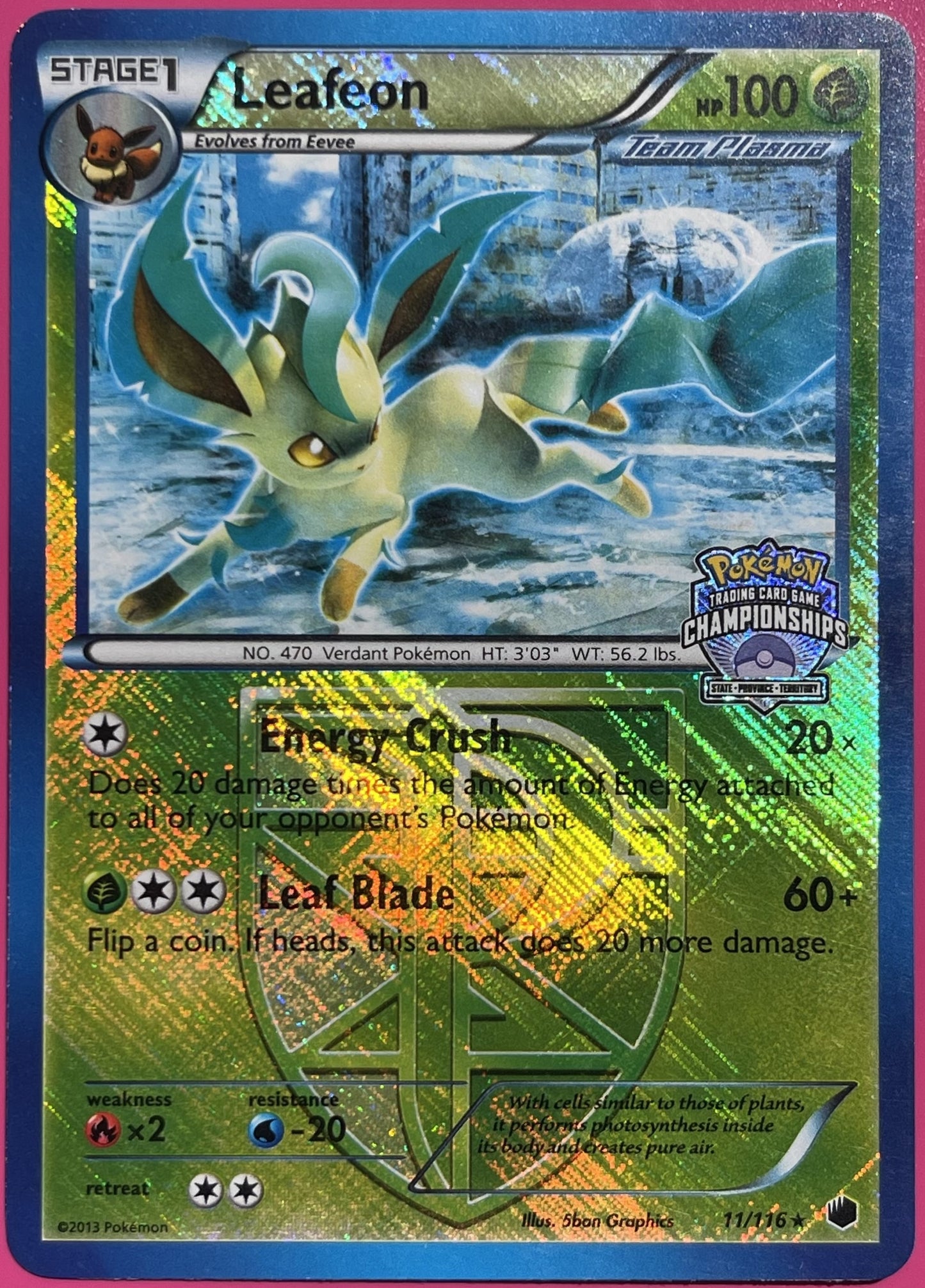 Leafeon 11/116 Plasma Freeze State Championships Reverse Holo 2013 MP RAW